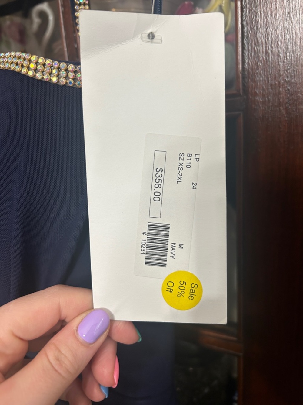 Navy Maxi Evening Dress with Crystal-Trim Straps - Picture 2 of 10